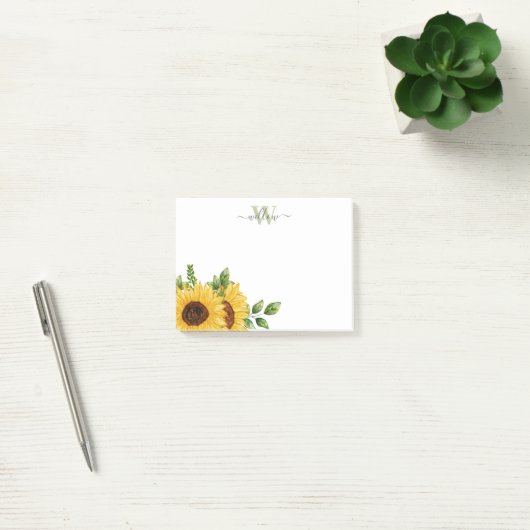 Waterverf Zonnebloem met monogram Post-it® Notes (Kantoor)