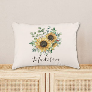Waterverf Zonnebloem met Monogram Vintage Landelij Accent Kussen