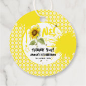 Waterverf zonnebloem met vlinders 1e verjaardag bedankjes labels (Achterkant)