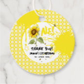 Waterverf zonnebloem met vlinders 1e verjaardag bedankjes labels (Voorkant)