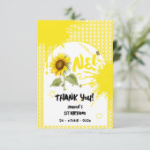 Waterverf zonnebloem met vlinders 1e verjaardag bedankkaart (Staand voorkant)