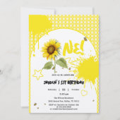 Waterverf zonnebloem met vlinders 1e verjaardag kaart (Voorkant)