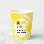 Waterverf zonnebloem met vlinders 1e verjaardag papieren bekers (Voorkant)