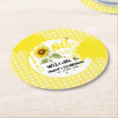 Waterverf zonnebloem met vlinders 1e verjaardag ronde kartonnen onderzetter (Gebogen)