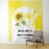 Waterverf zonnebloem met vlinders 1e verjaardag wandkleed (In situ)