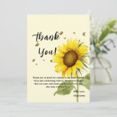 Waterverf Zonnebloem met Vlinders Baby shower Bedankkaart (Staand voorkant)