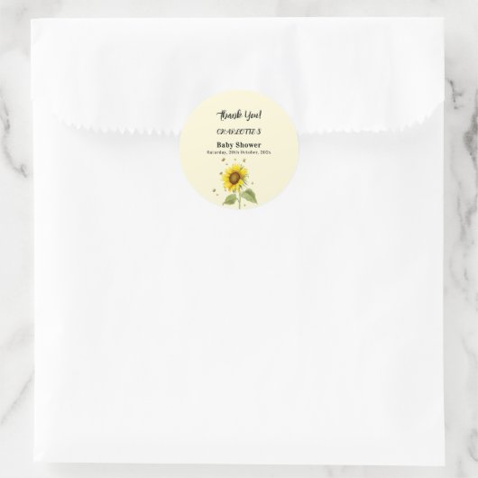 Waterverf Zonnebloem met Vlinders Baby shower Ronde Sticker (Tas)