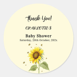 Waterverf Zonnebloem met Vlinders Baby shower Ronde Sticker