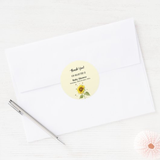 Waterverf Zonnebloem met Vlinders Baby shower Ronde Sticker (Envelop)