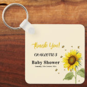 Waterverf Zonnebloem met Vlinders Baby shower Sleutelhanger (Voorkant)