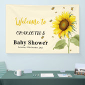 Waterverf Zonnebloem met Vlinders Baby shower Spandoek (Beurs)