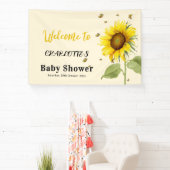 Waterverf Zonnebloem met Vlinders Baby shower Spandoek (Insitu)