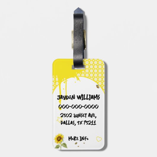 Waterverf Zonnebloem met Vlinders Bagagelabel (Achterkant verticaal)