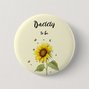 Waterverf Zonnebloem met Vlinders Daddy-to-be Ronde Button 5,7 Cm