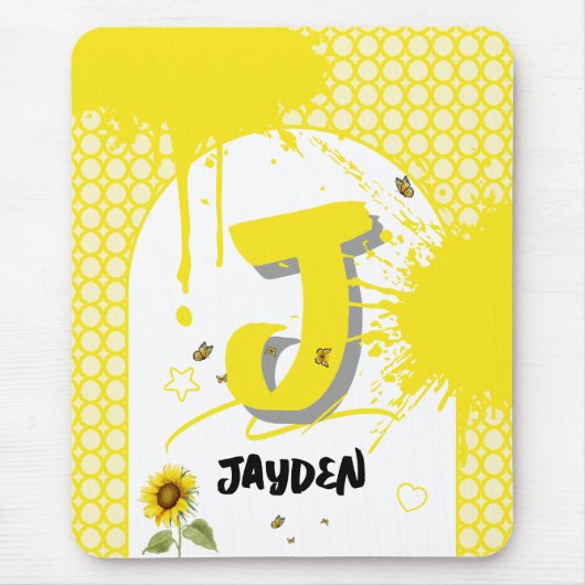 Waterverf Zonnebloem met Vlinders Mousepad Muismat (Voorkant)