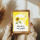 Waterverf Zonnebloem met Vlinders Welkomstbord Poster