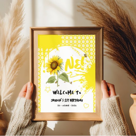 Waterverf Zonnebloem met Vlinders Welkomstbord Poster