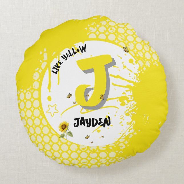 Waterverf zonnebloem met vlinders zoals geel rond kussen (Achterkant)