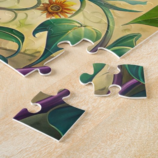 Waterverf Zonnebloem met wijnstokken Puzzel #2 Legpuzzel (Zijkant)
