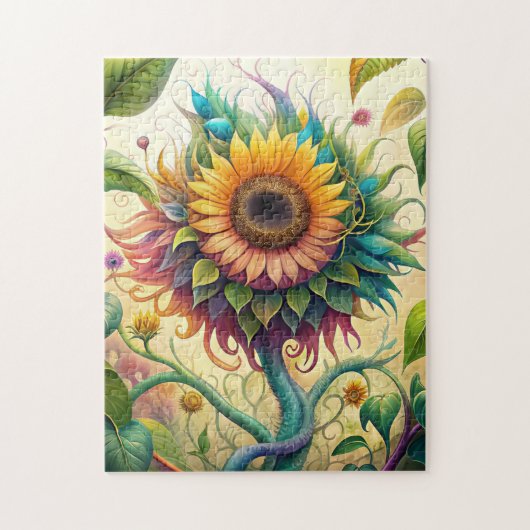 Waterverf Zonnebloem met wijnstokken Puzzel #2 Legpuzzel (Verticaal)