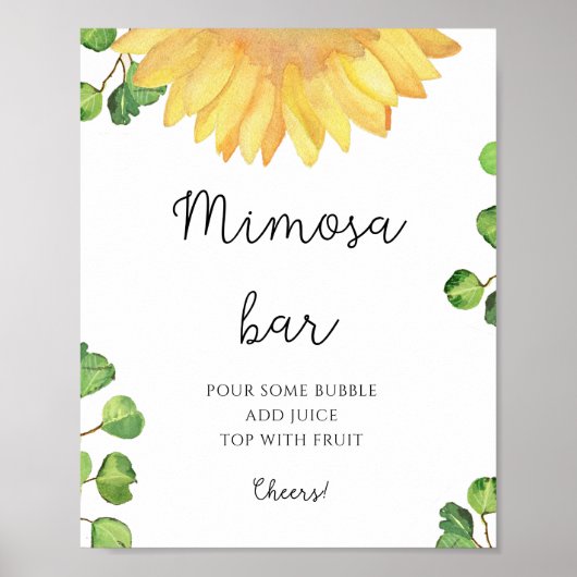 Waterverf zonnebloem mimosa bar poster (Voorkant)