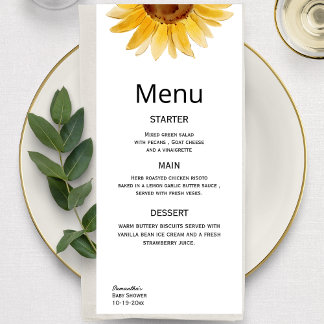 Waterverf zonnebloem minimalist menu
