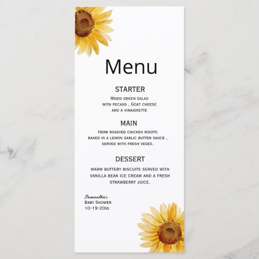 Waterverf zonnebloem minimalist menu (Voorkant)