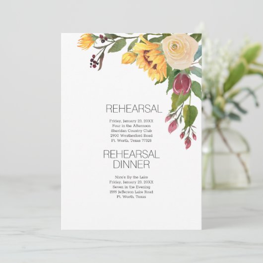 Waterverf Zonnebloem Moderne Huwelijksrepetitie Kaart (Staand voorkant)