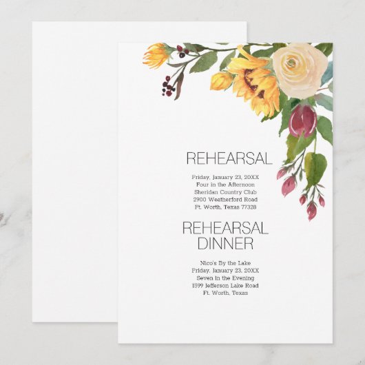 Waterverf Zonnebloem Moderne Huwelijksrepetitie Kaart (Voorkant / Achterkant)