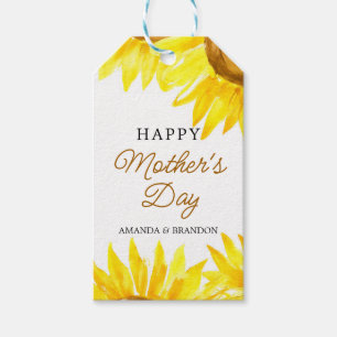 Waterverf Zonnebloem Moederdag Kinder namen Cadeaulabel