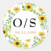 Waterverf Zonnebloem Monogram Envelop Afdichting Ronde Sticker (Voorkant)