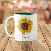 Waterverf Zonnebloem Monogram Naam Tweekleurige Koffiemok