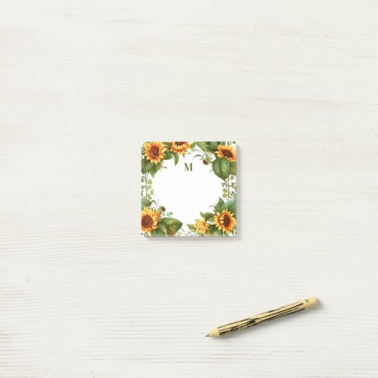 Waterverf Zonnebloem Monogram Post-it® Notes (Op bureau)