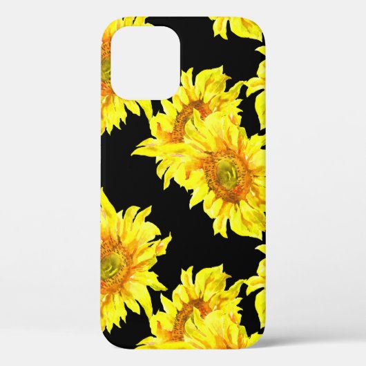 Waterverf Zonnebloem Naadloos Zwart Patroon Case-Mate iPhone Case (Achterkant)