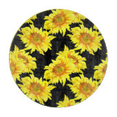 Waterverf Zonnebloem Naadloos Zwart Patroon Snijplank (Voorkant)