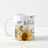 Waterverf Zonnebloem Naam monogram Koffiemok (Links)