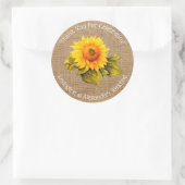 Waterverf Zonnebloem op Burlap Bruiloft Gast Favor Ronde Sticker (Tas)