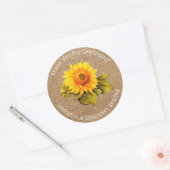 Waterverf Zonnebloem op Burlap Bruiloft Gast Favor Ronde Sticker (Envelop)