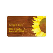 Waterverf zonnebloem op houtwuwadres etiket (Voorkant)