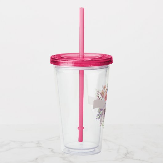 Waterverf zonnebloem op maat acryl drinkbeker (Rechts)