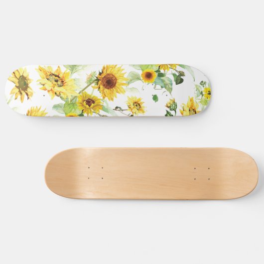 Waterverf Zonnebloem Persoonlijk Skateboard (Horizontaal)