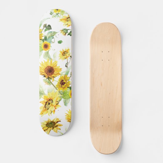 Waterverf Zonnebloem Persoonlijk Skateboard (Voorkant)