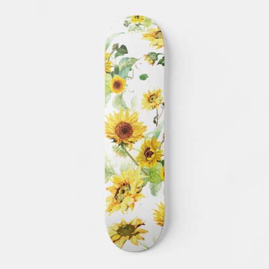 Waterverf Zonnebloem Persoonlijk Skateboard (Voorkant)
