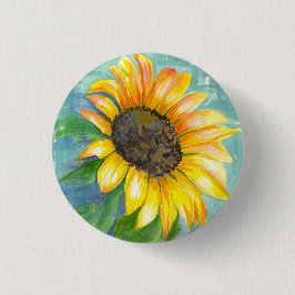 Waterverf Zonnebloem Ronde Button 3,2 Cm
