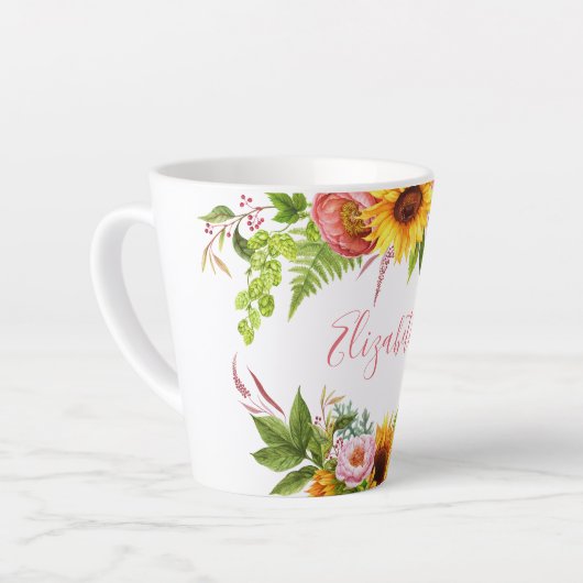 Waterverf Zonnebloem Roze naam Latte Mok (Linkerhoek)