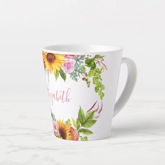 Waterverf Zonnebloem Roze naam Latte Mok (Rechterhoek)