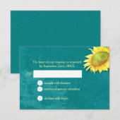 Waterverf Zonnebloem Rustic Blue Jade Wedding RSVP Kaartje (Voorkant / Achterkant)