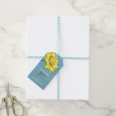 Waterverf Zonnebloem Rustic Blue Wedding Bedankt Cadeaulabel (Met Touw)