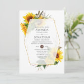 Waterverf Zonnebloem Rustic Geometric Wedding Kaart (Staand voorkant)