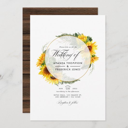 Waterverf Zonnebloem Rustic Geometric Wedding Kaart (Voorkant / Achterkant)